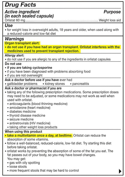 alli Weight Loss Diet Pills, Orlistat 60mg Capsules, Non Prescription WeightLoss Aid